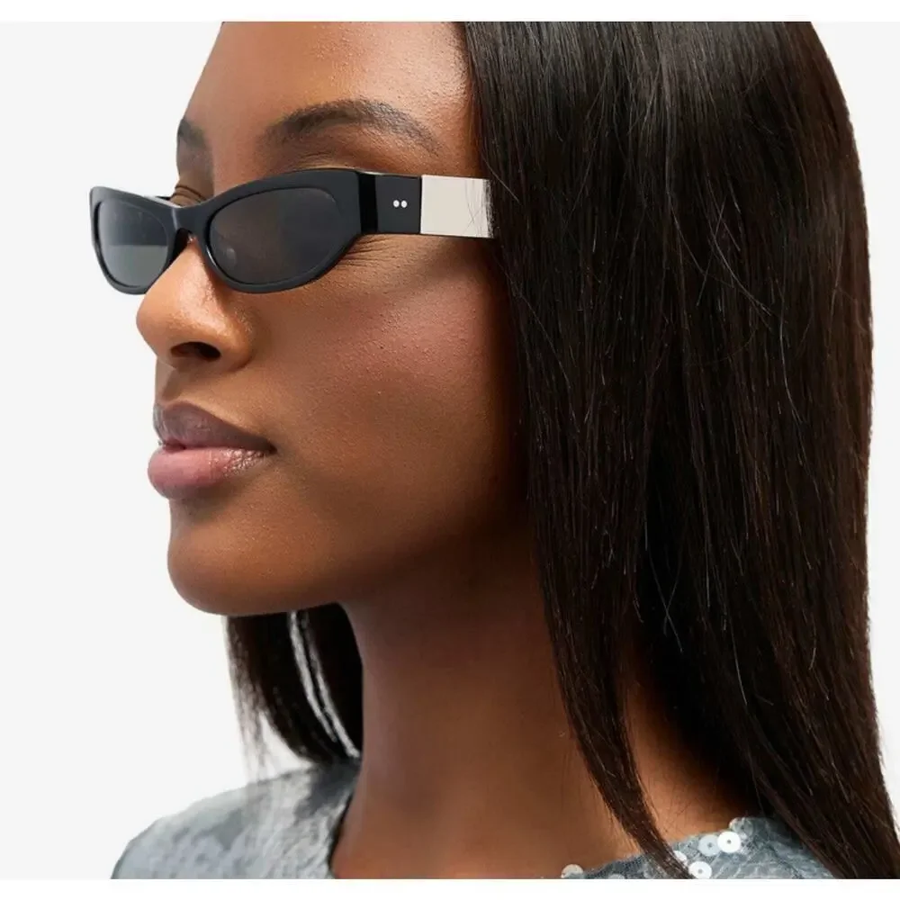 GUCCI Cat Eye Sunglasses Black Narrow Logo Gg1635S Runway Mask Unisex 003 NEW